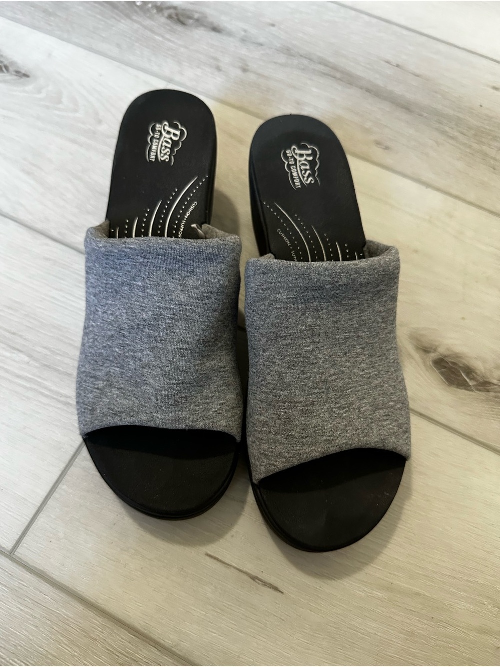 Bass Gray Fabric Slide Mules